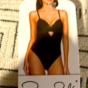 NWT lingerie Rene Rofe black lace sheer body light padded bra top